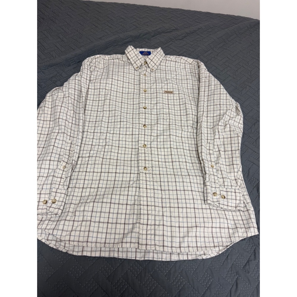 Pendleton Mens Large Plaid Button Down Shirt 100% Cotton Cream Blue Brown L